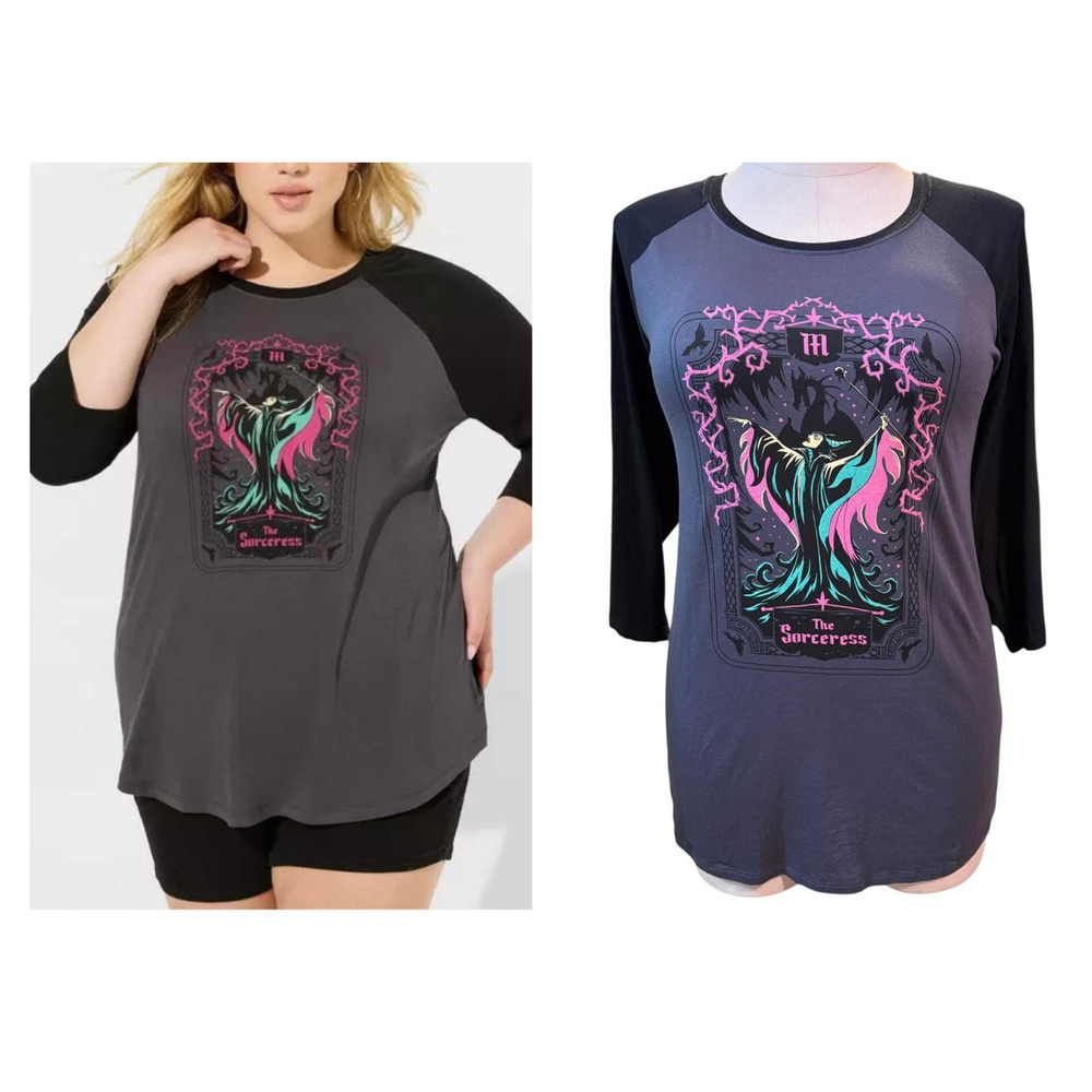 Torrid Plus Size 2 Disney Villains Maleficent 3/4 Sleeve Raglan Tee T Shirt Goth